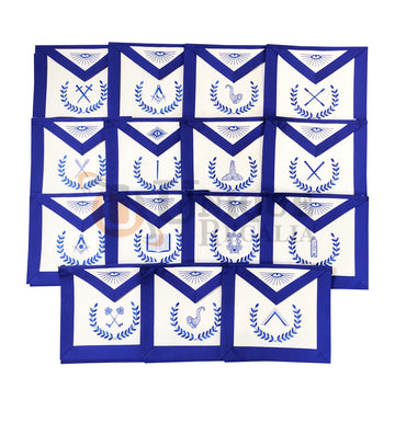 Masonic Blue Lodge Officers Apron Machine Embroidery Set of 15 Pcs